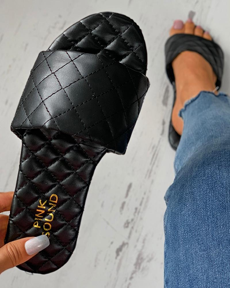 

Quilted Open Toe Casual Slippers, Black