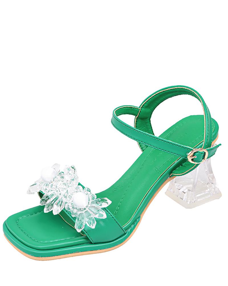 

Crystal Ankle Strap Slingback Clear Pyramid Heels, Green