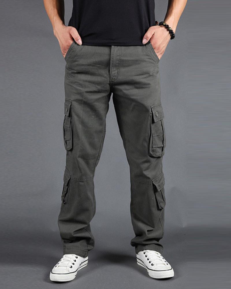 

Solid Loose Straight Leg Cargo Pants, Gray
