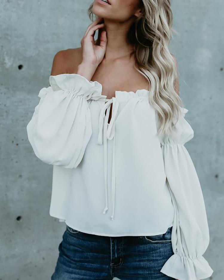 

Stretchy Ruffled Off Shoulder Casual Blouse, Pink