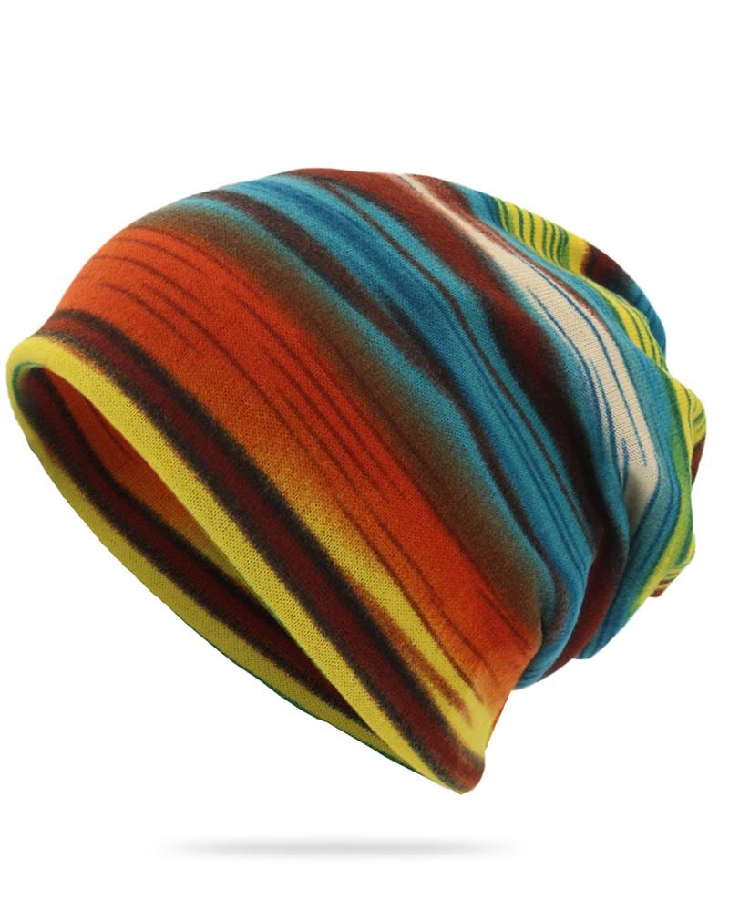 

Unisex Multi-purpose Hat Neck Warmer Contrasting Colors Striped Skull Hat, Turquoise blue