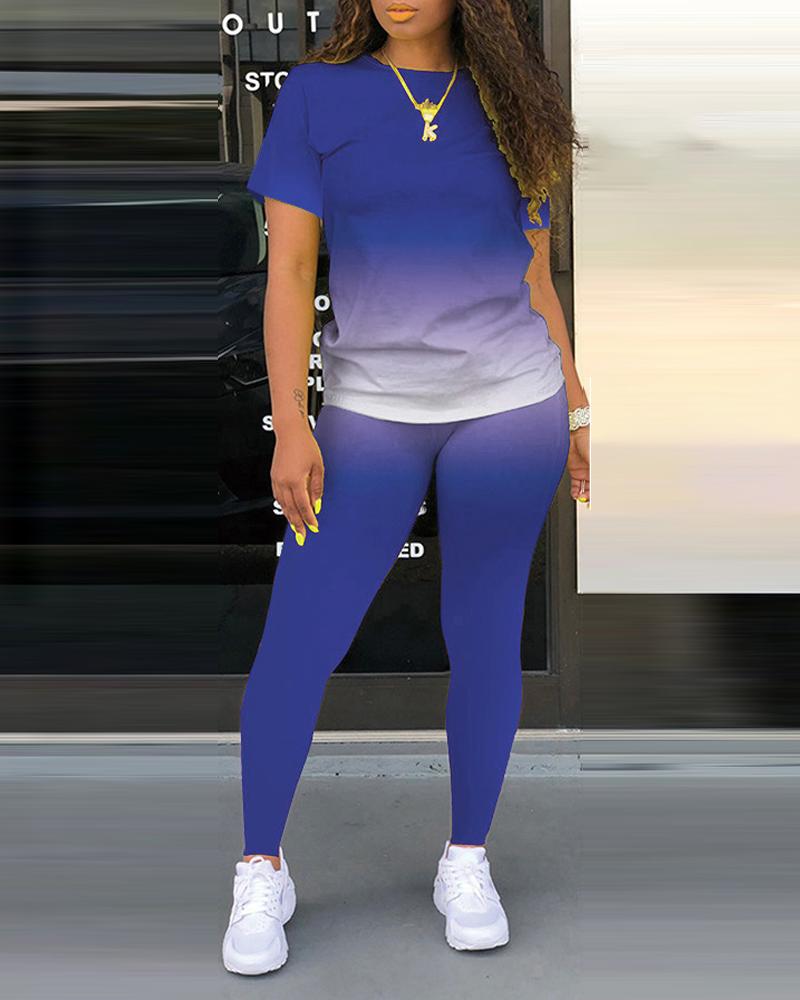 

Plus Size Ombre Casual T-shirt & Pants Set, Dark blue