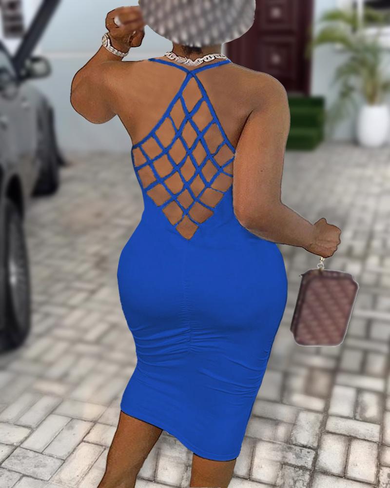 

Plus Size Hollow Out Backless Pencil Midi Dress, Blue
