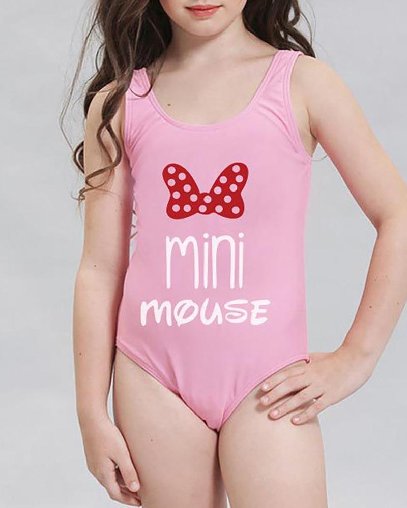 

Mommy & me Bowknot Letter Print U-Neck One Piece Swimsuit For Kids, Pink