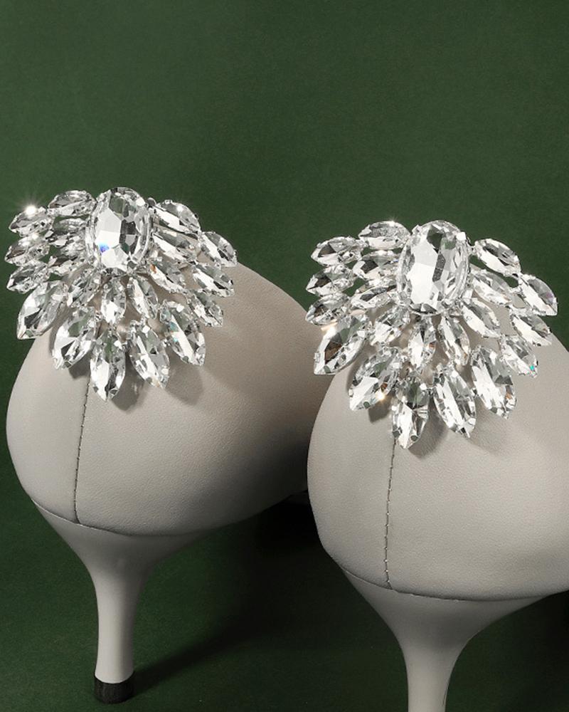 

1Pair Crystal Stone Geometric Floral Shoes Clips DIY Wedding Jewelry Decoration Shoe Buckles, Silver