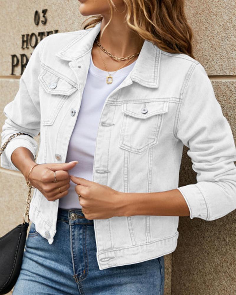 

Pocket Design Crop Denim Jacket, White
