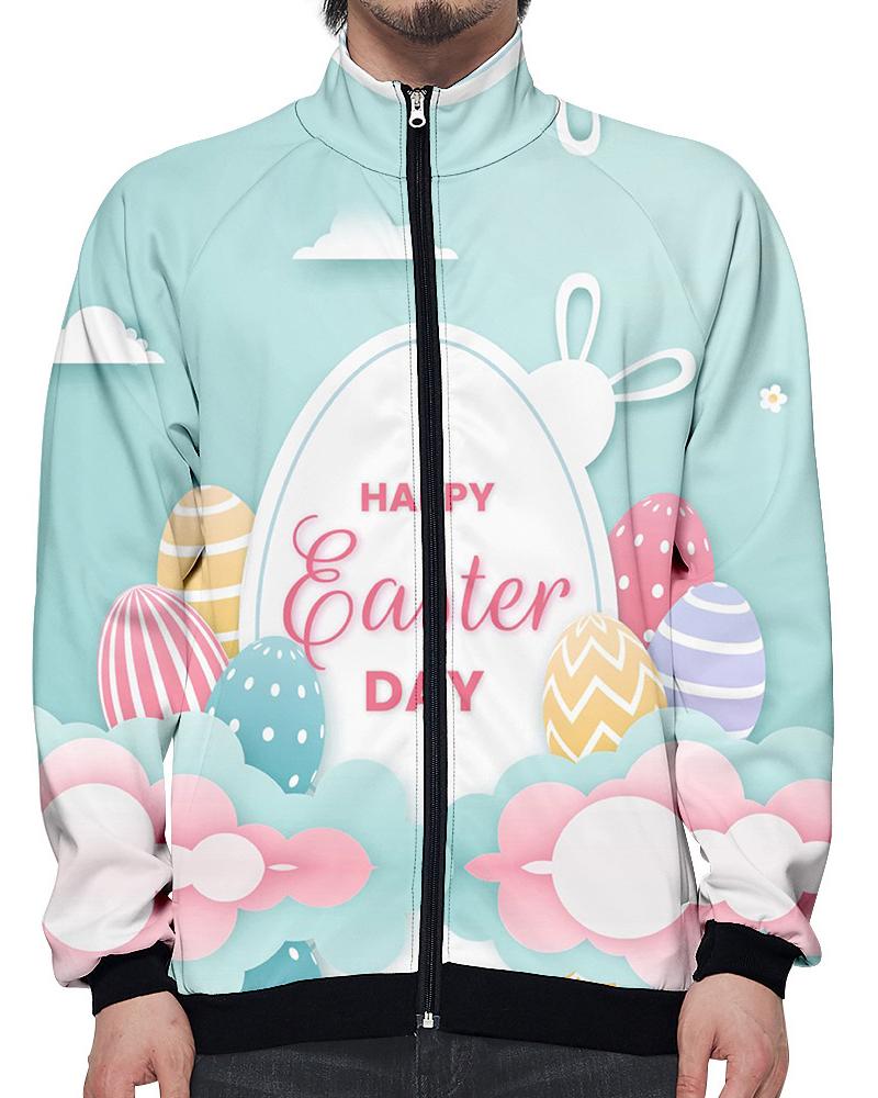 

Easter Egg Cartoon Print Long Sleeve Coat, Multicolor