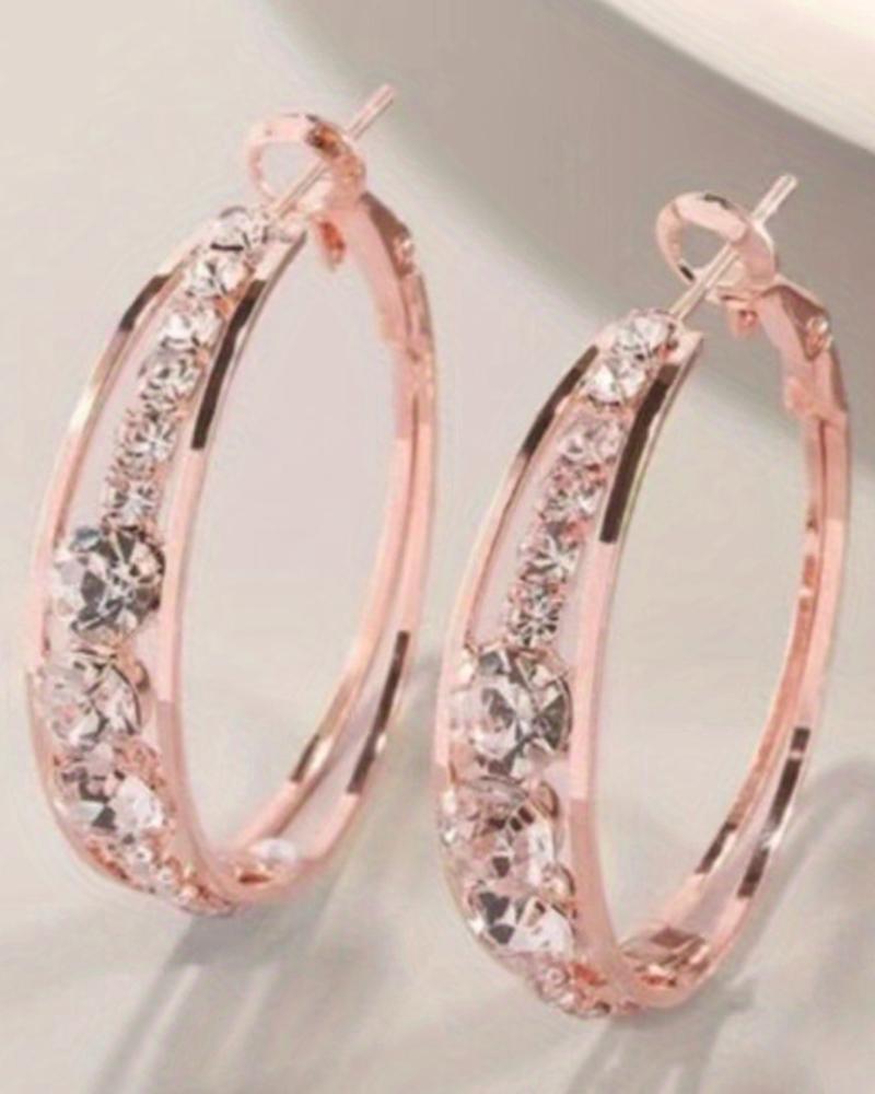 

1 paire de boucles d'oreilles créoles à grand cercle avec décor de strass exquis, Pink