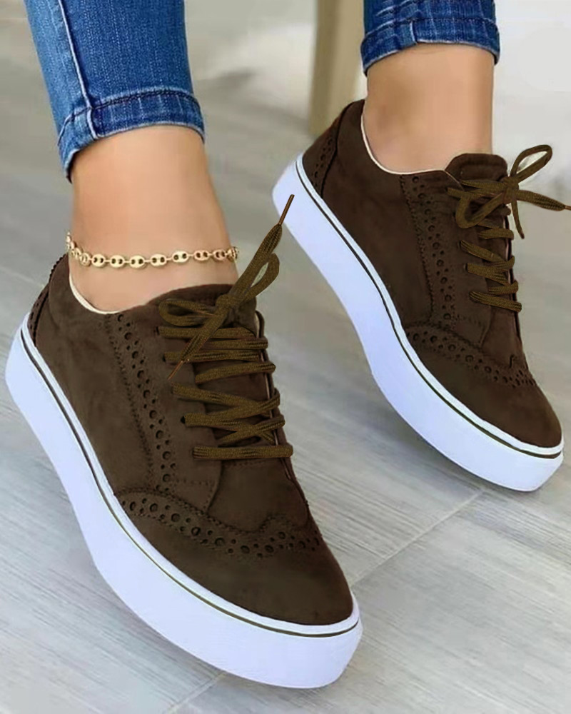 

Hollow Out Lace-up Sneakers, Army green