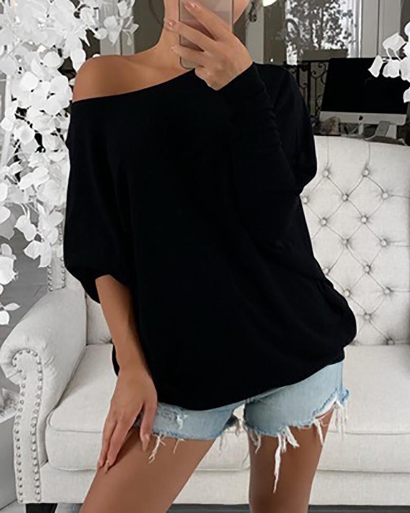 

Round Neck Long Sleeve Casual Top, Black