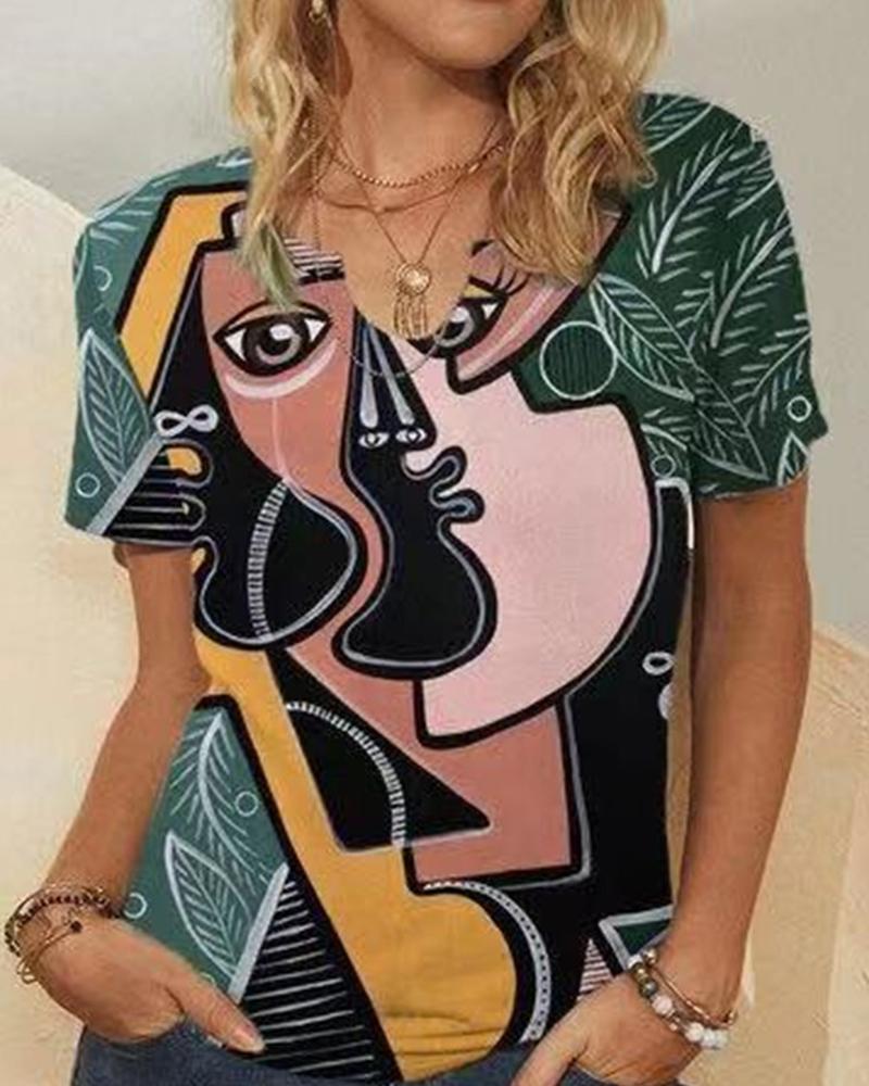 

Graphic Figure Print Short Sleeve T-shirts, Multicolor