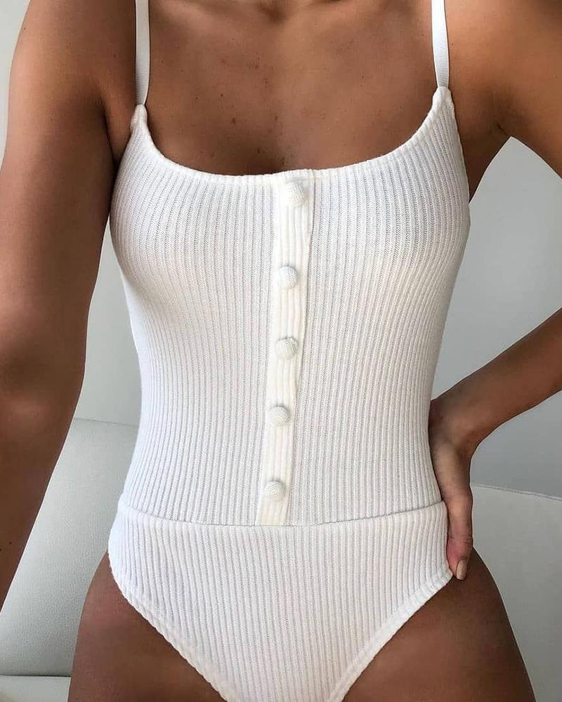 

Square Neck Buttoned Bodysuit, White