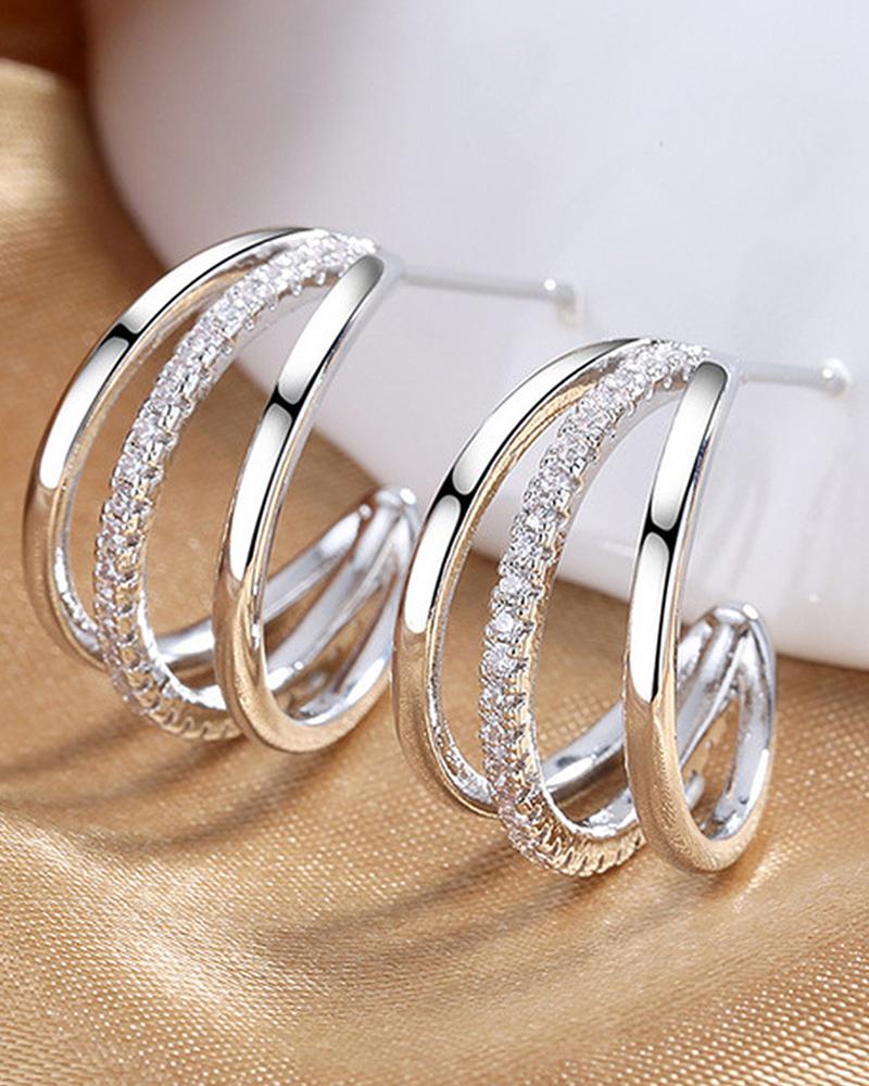 

1Pair Open C Shaped Triple Hoop Earrings, Silver