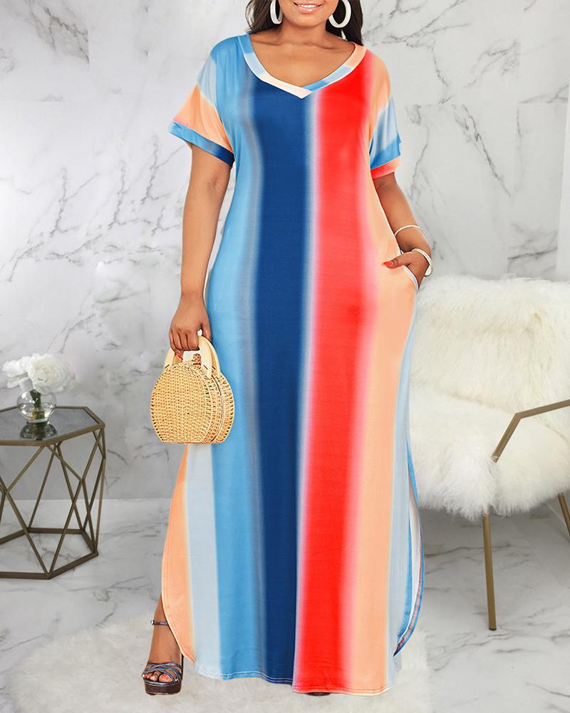 

Plus Size Colorblock V Neck Straight Dress, Multicolor