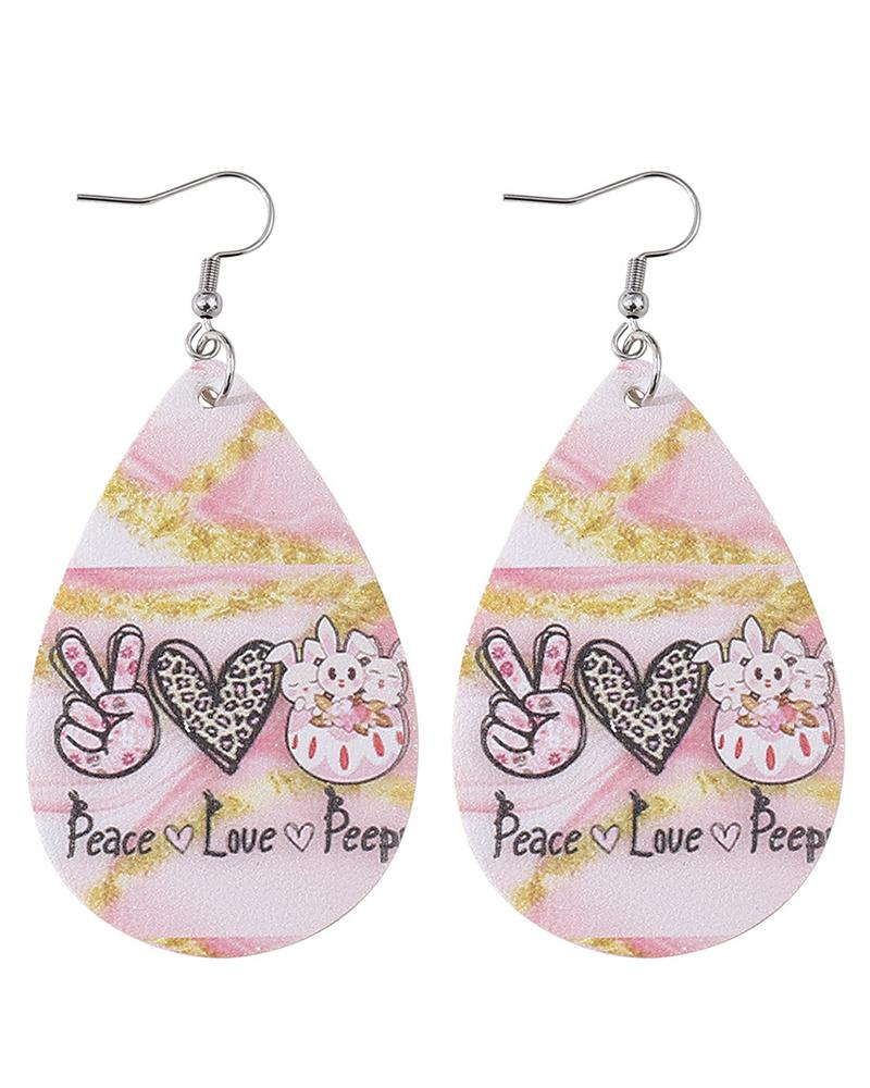

1Pair Easter Egg Leopard Heart Waterdrop Hook Earrings, Pink