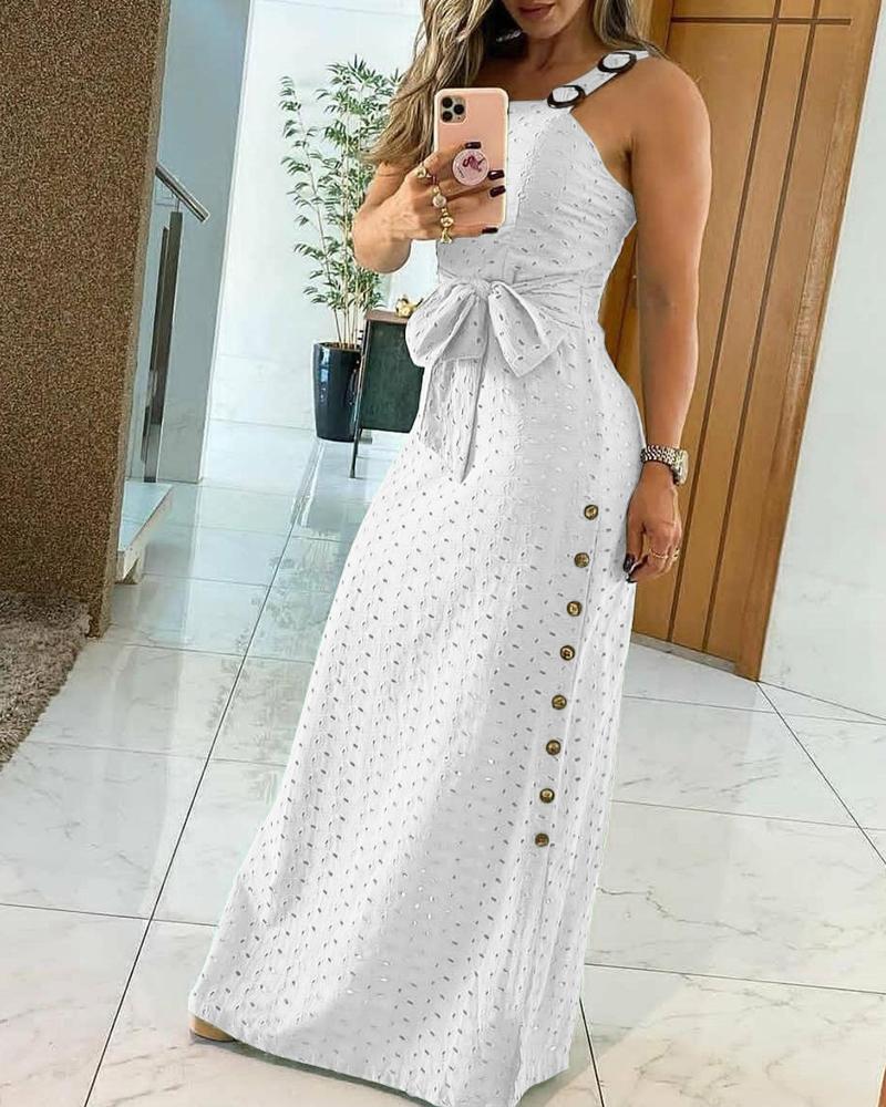

Thick Strap Dress Maxi long Dress Sleeveless Deep U Casual, White