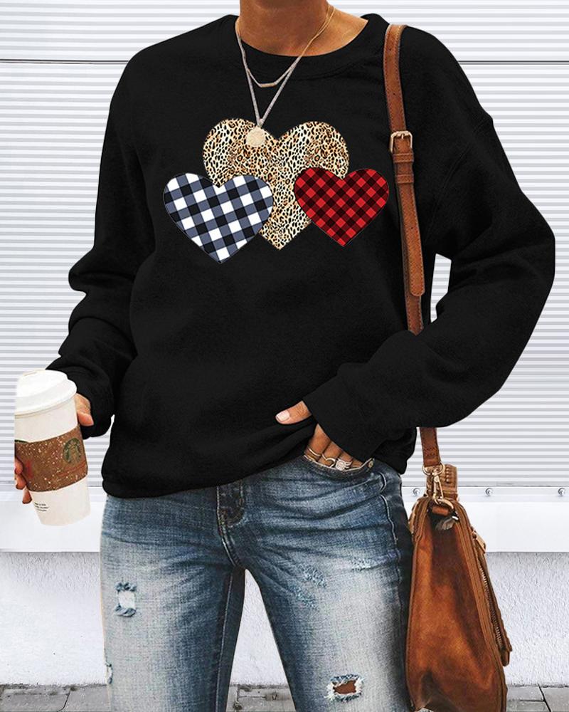 

Valentine's Day Heart Print Long Sleeve Sweatshirt, Black