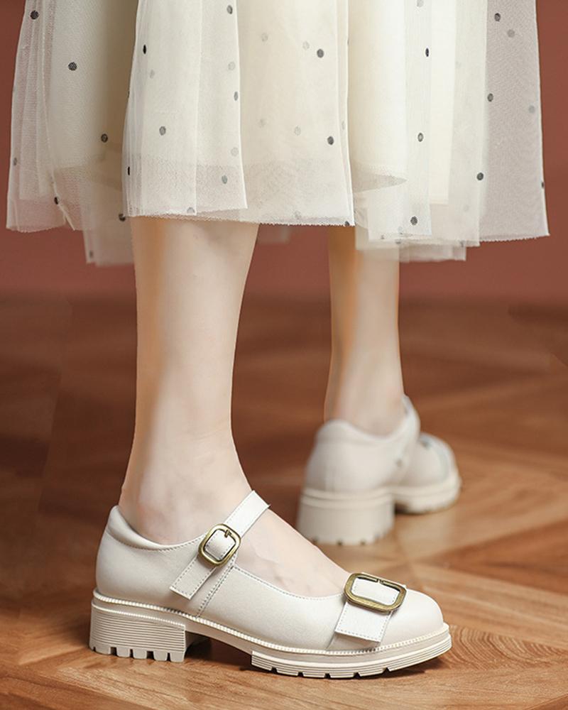 

Round-toe Solid Color Splicing Buckles Jenny Shoes, Beige