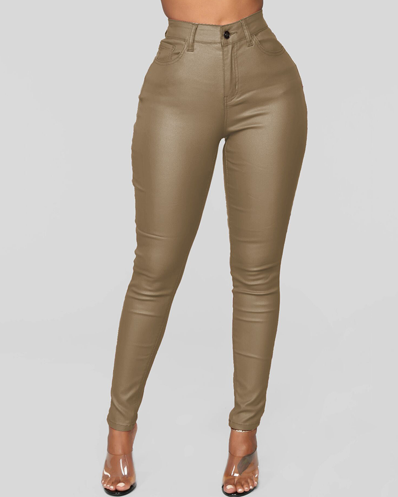 

Pocket Design High Waist Pants, Coffee