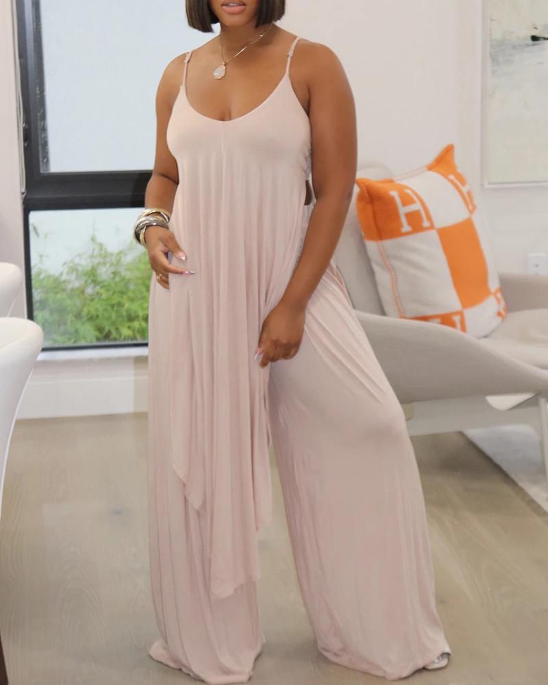 

Asymmetrical Top & Wide Leg Pants Set, Pink