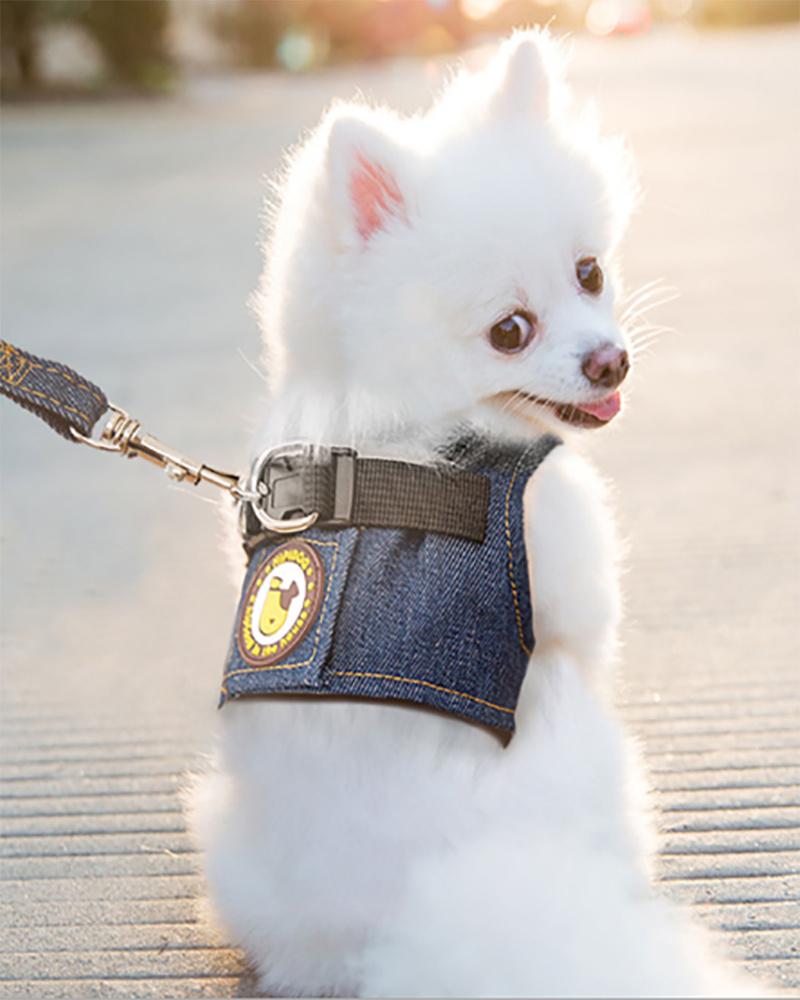 

1PCS Denim Buckled Dog Vest Harness With 1PCS Cat Leash, Blue