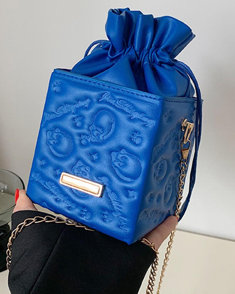 

Animal Pattern Drawstring Bucket Bag, Blue