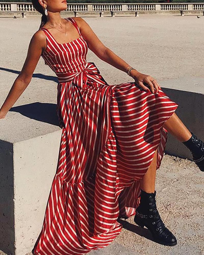 

Striped Thick Strap Maxi Dress, Red