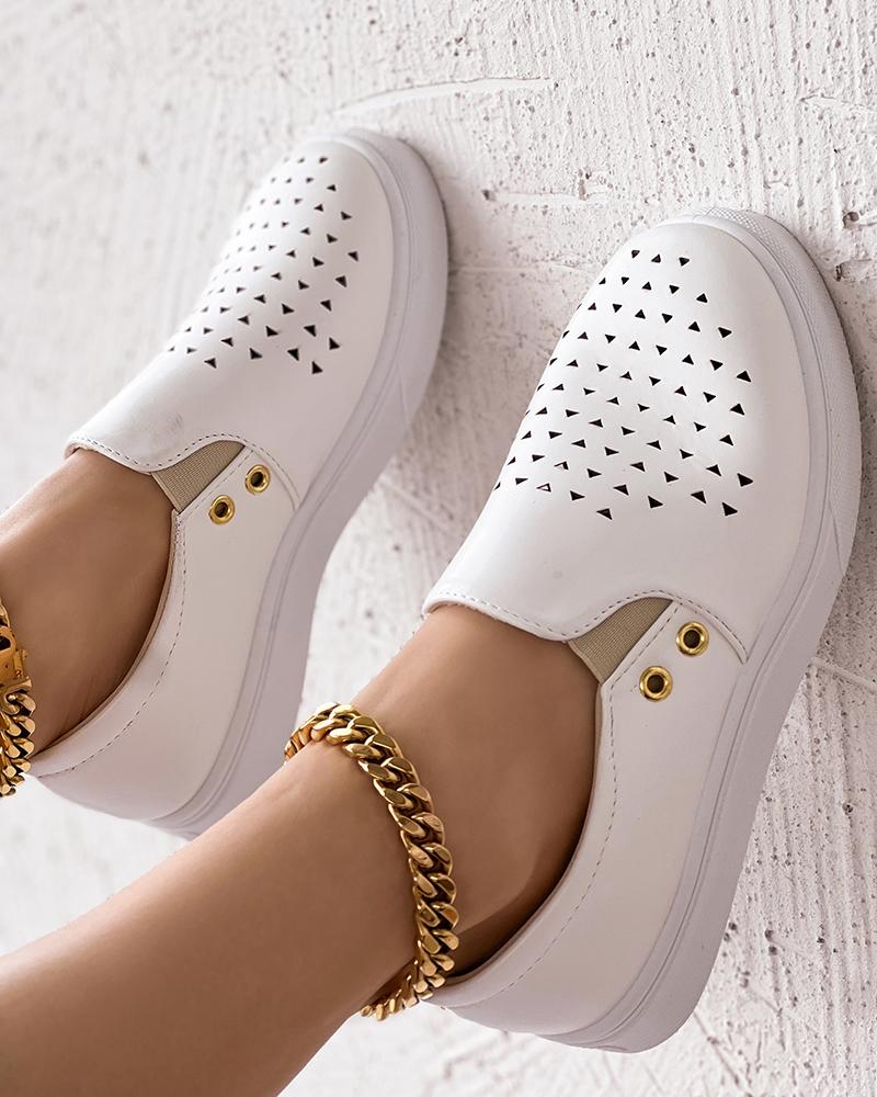 

Hollow Out Eyelet Breathable Slip-On, White