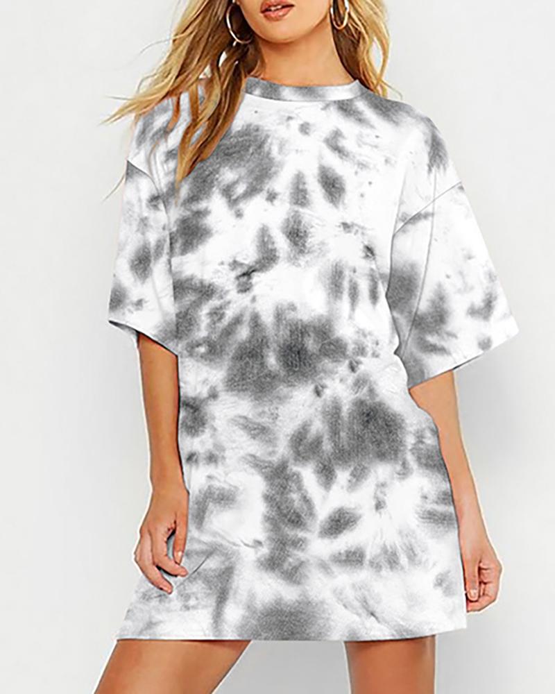 

Tie Dye Print Half Sleeve Casual T-shirt, Gray