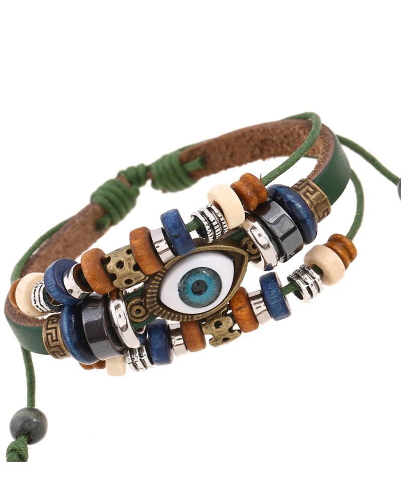 

1pc Bohemian Multi-layer Blue Eye Beaded Bracelet, Dark green