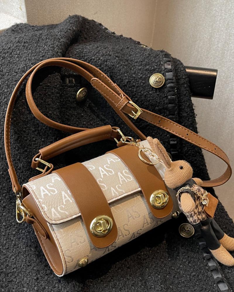 

Letter Pattern Colorblock Crossbody Shoulder Bag, Beige