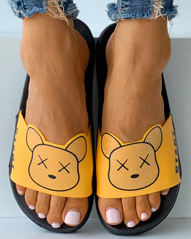 

Cartoon Pattern Print Open Toe Slippers, Yellow