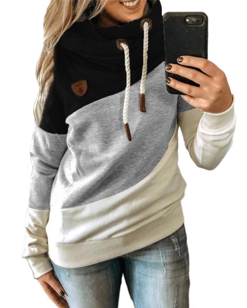 

Long Sleeve Colorblock Hooded Sweatshirt Casual Hooded Pullover Loose Sweatshirt, Black