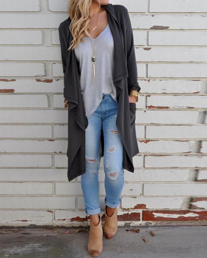 

Solid Slit Pockets Design Knit Cardigan, Black