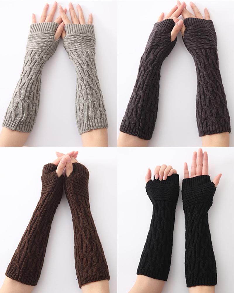 

1Pair Warm Cable Knit Fingerless Gloves, Light gray