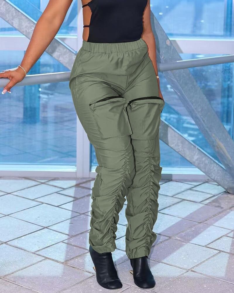 

High Waist Pocket Design Cargo Pants, Green
