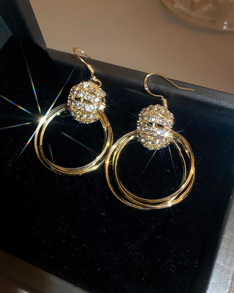 

1Pair Rhinestone Hoop Drop Earrings, Gold