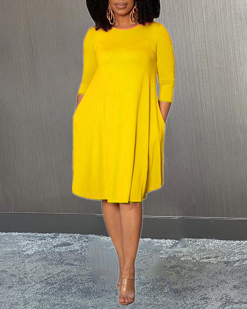 

Long Sleeve Pocket Design Casual Dress, Yellow