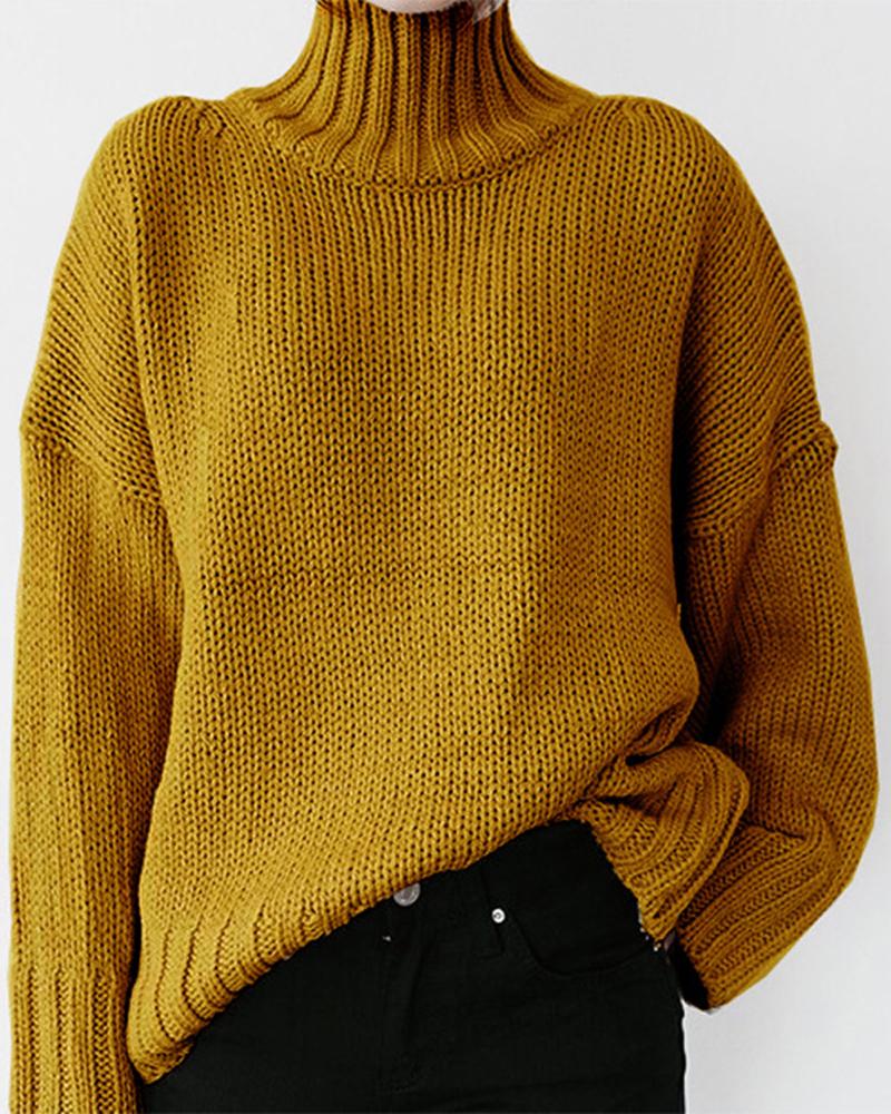 Long Sleeve High Neck Chunky Knit Sweater