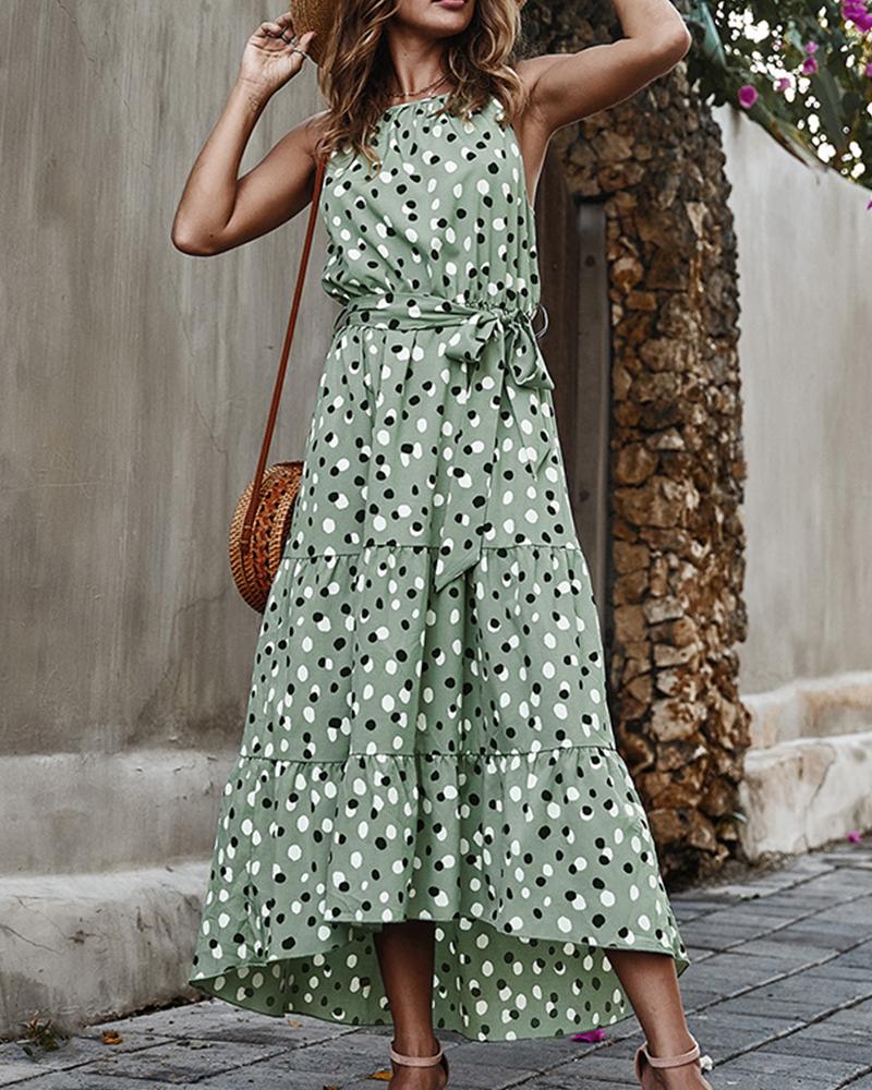 

Halter Neck Polka Dot Midi Dress, Green