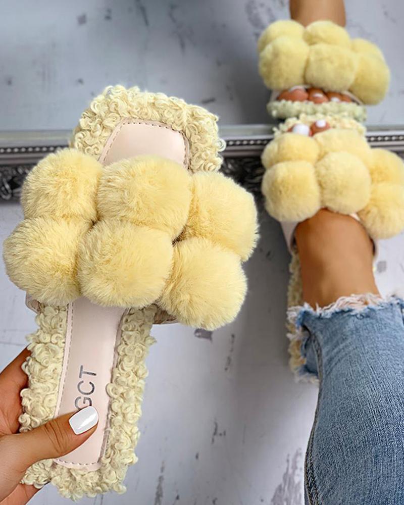 

Villus Fluffy Casual Flat Sandals, Yellow