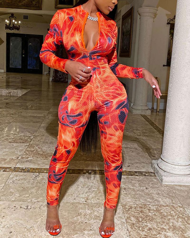 

Sexy Printing Long Sleeve Jumpsuit, Red