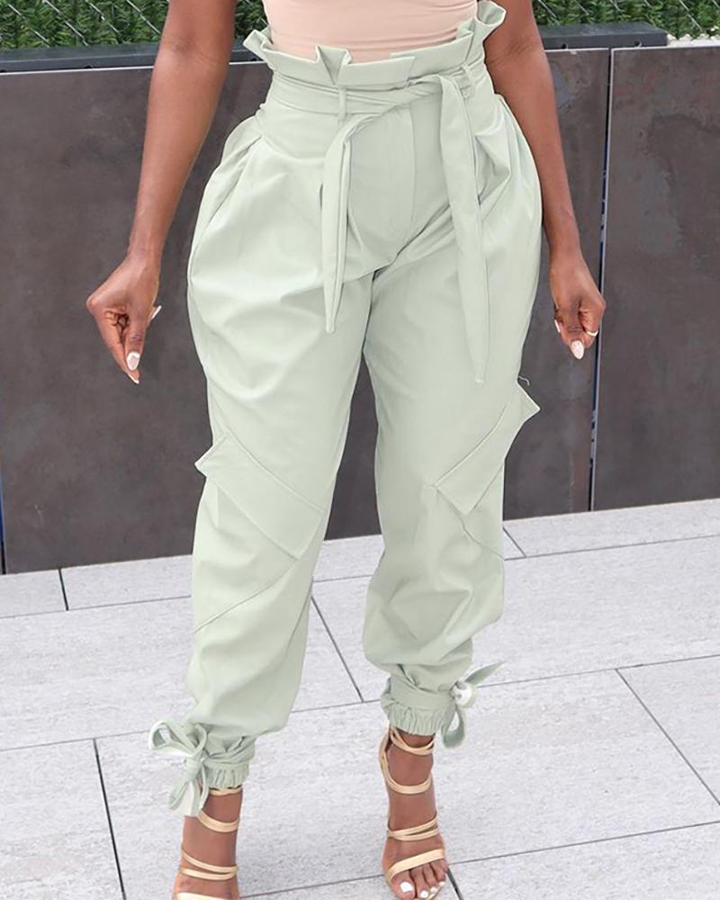 

High Waist Pocket Design Casual Pants, Green