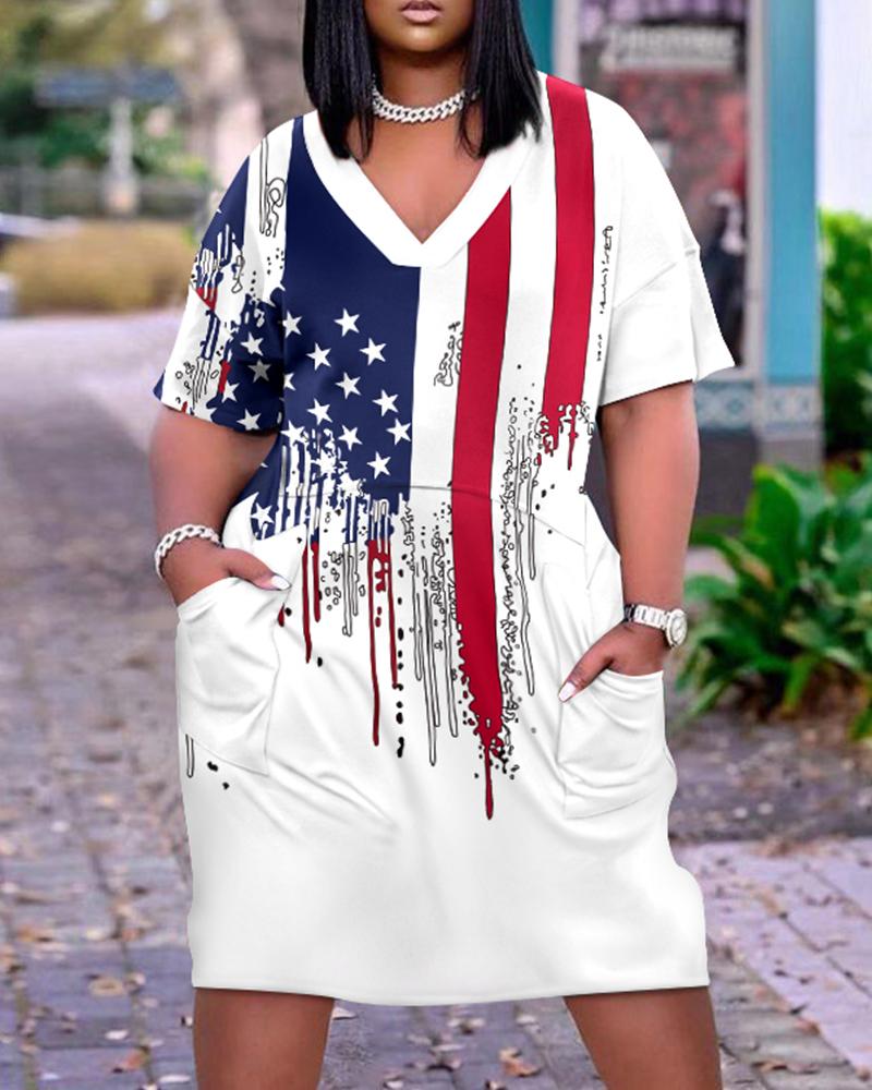 

Plus Size Independence Day Flag Print Casual Dress, Multicolor