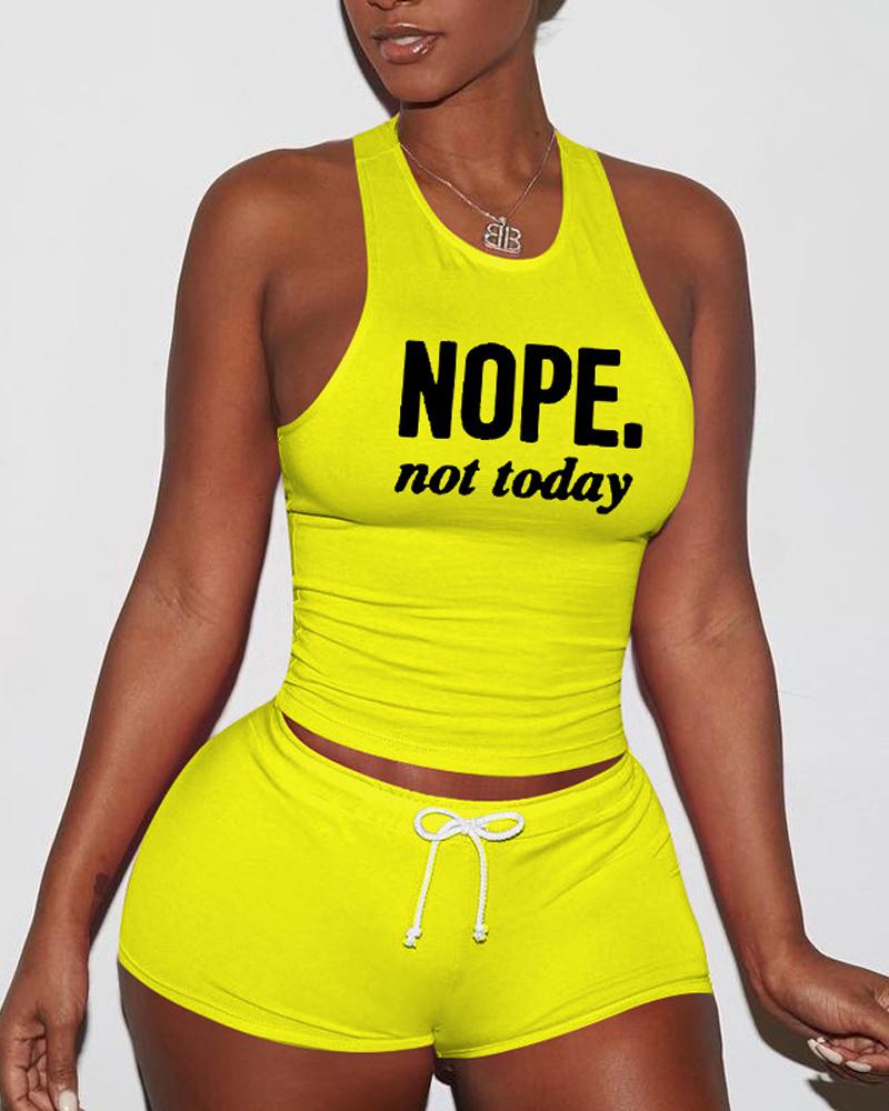 

Letter Print Drawstring Active Set, Yellow