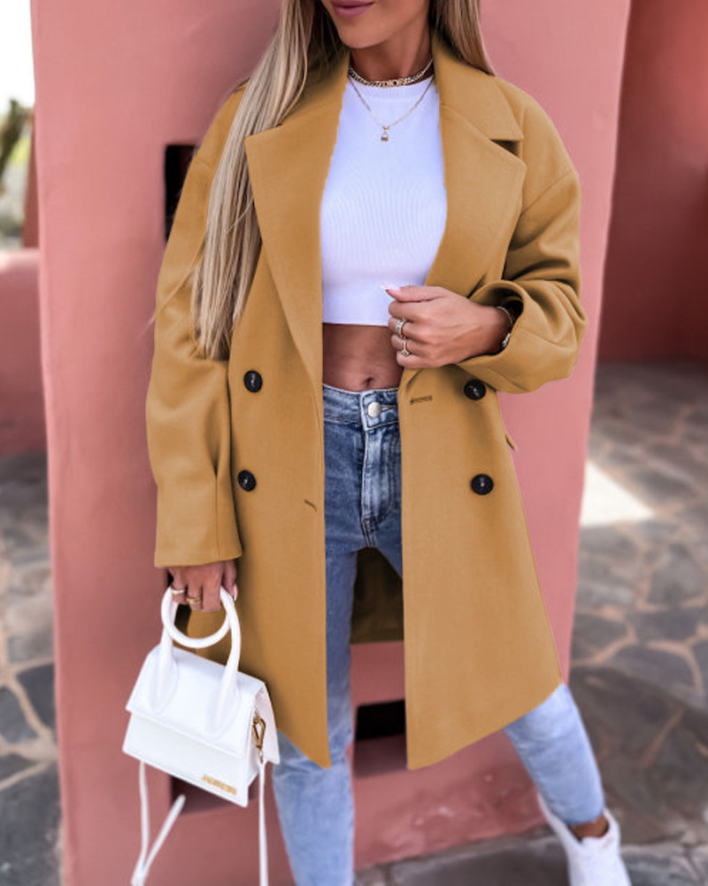 

Long Sleeve Double Breasted Coat, Khaki