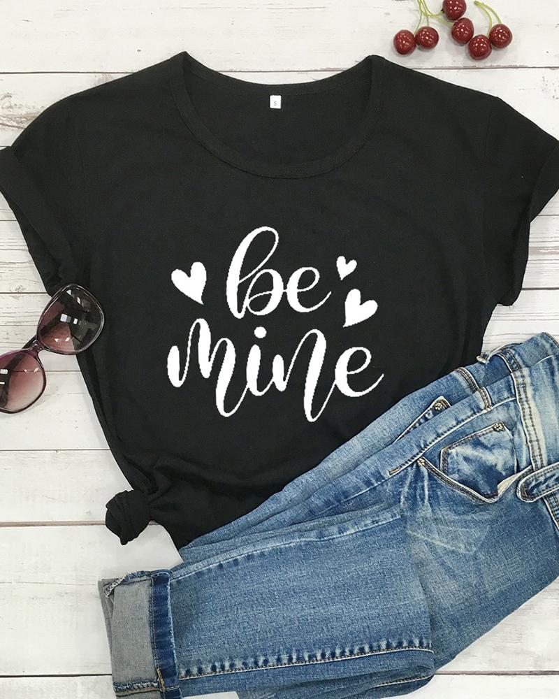 

Valentines Day Letter Heart Print T-shirt, Black