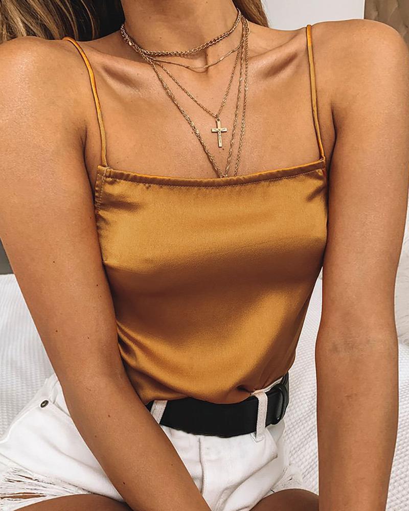 

Spaghetti Strap Satin Top, Khaki