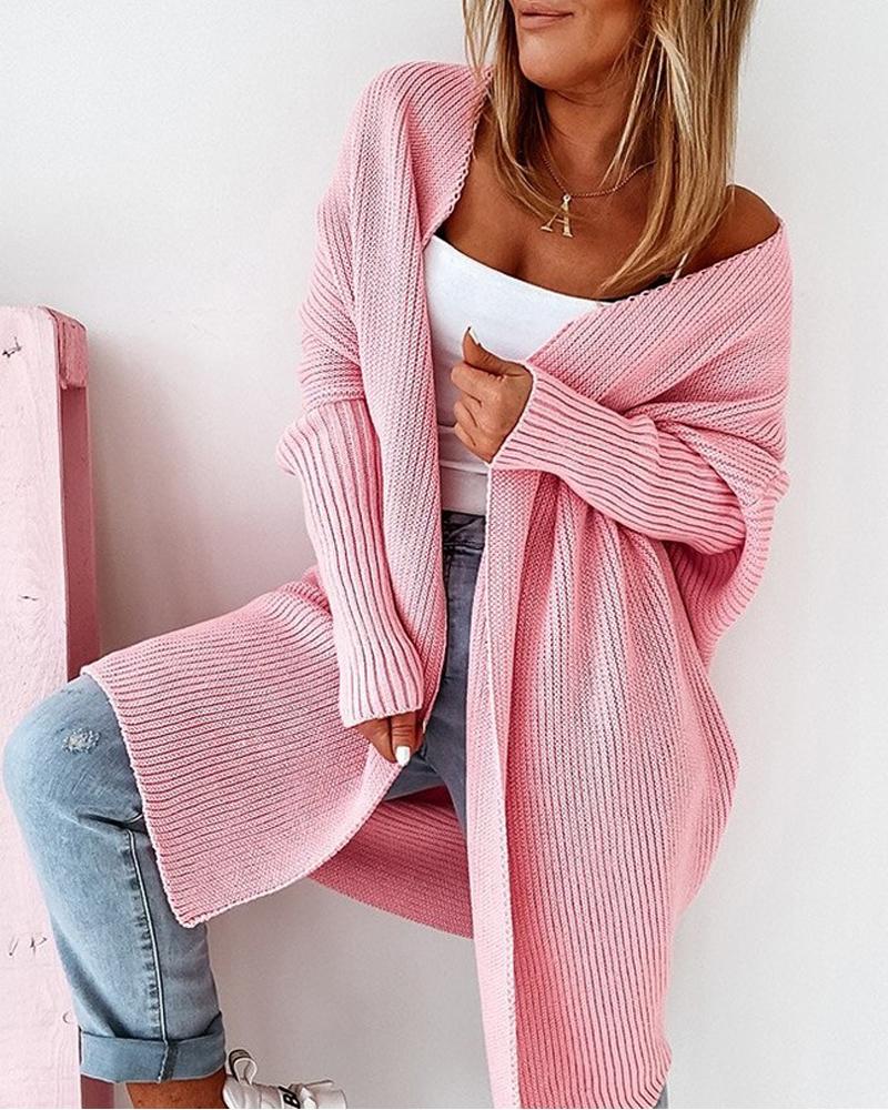 

Batwing Sleeve Open Front Longline Cardigan, Pink