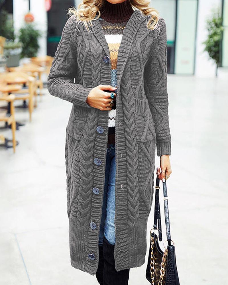 

Pocket Detail Button Front Longline Cardigan, Gray